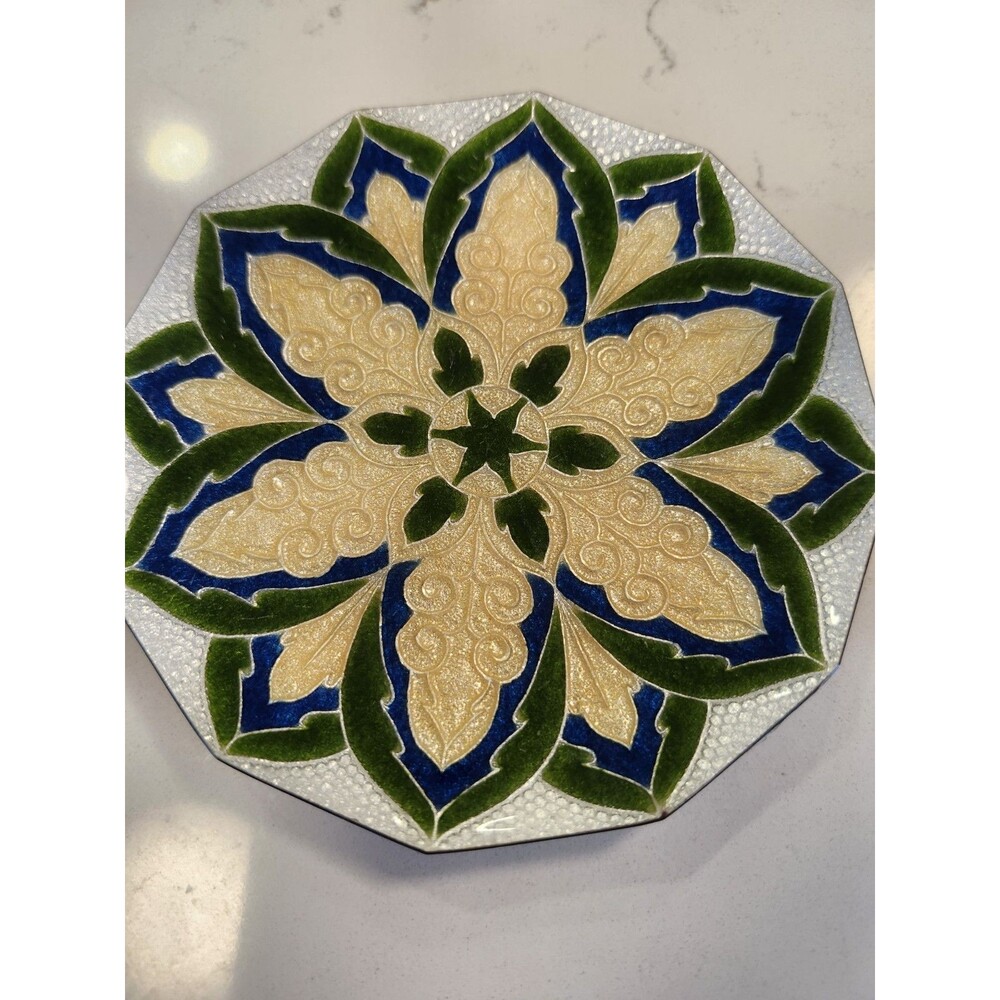 Nissen Advertisement Round CLOISONNE ENAMEL Metal Trinket Dish Tray 4.5 Inches